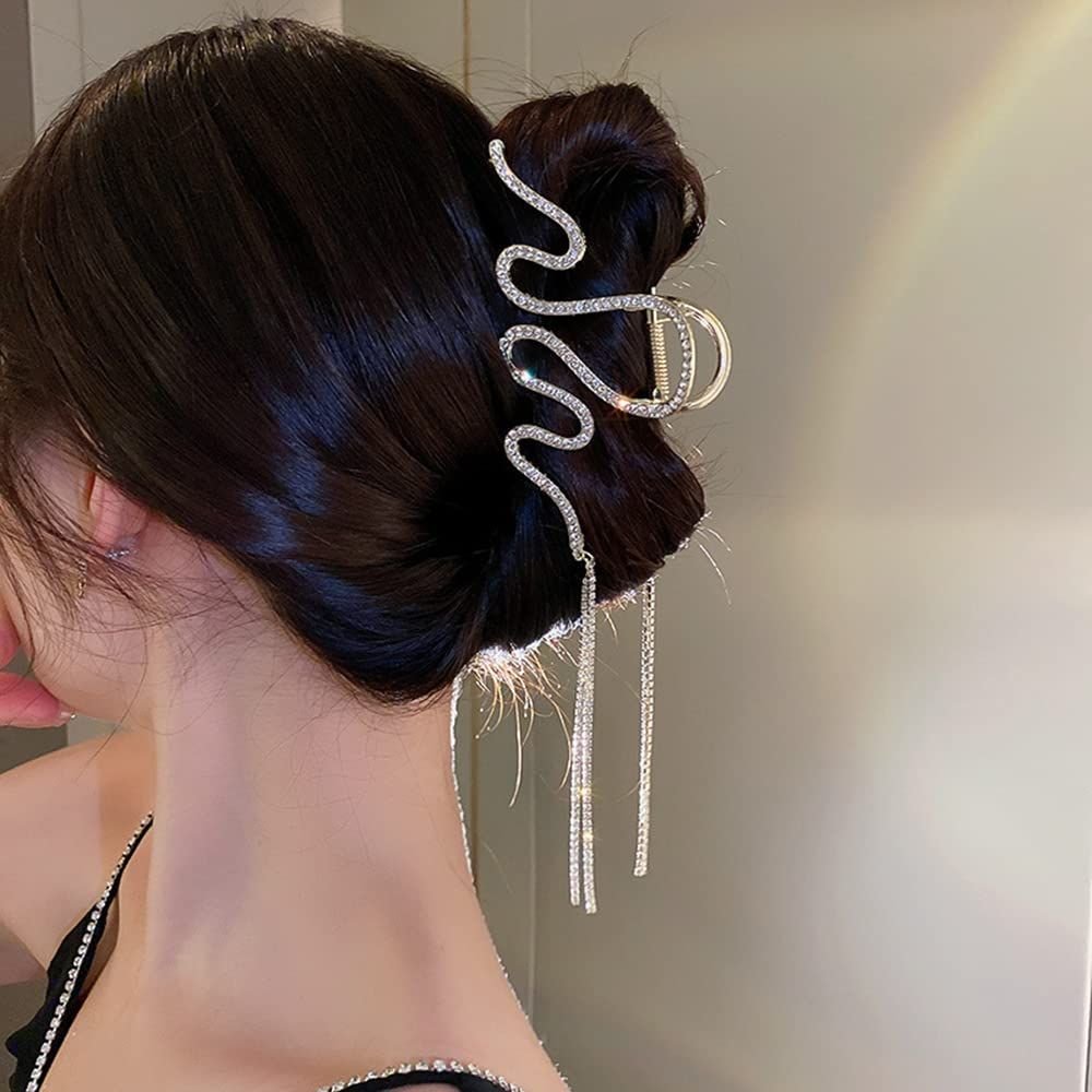 Rhinestone Tassel Decor Wave Hair Claw