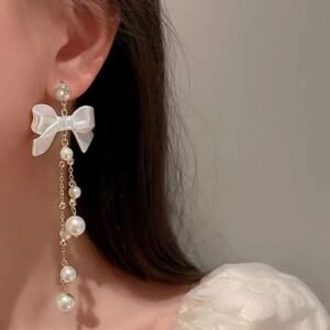 Pearl Bow Drop Earrings