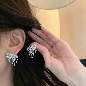 Sterling Silver Zircon Pearl Stud Earrings