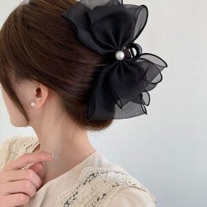 Chic Black Bow Hair Clip for Elegant Bun Hairstyle