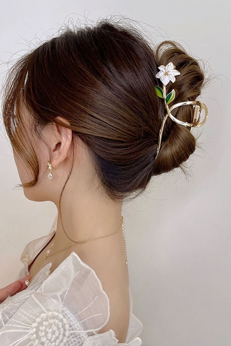 Floral Hair Pin for Elegant Bun Hairstyle