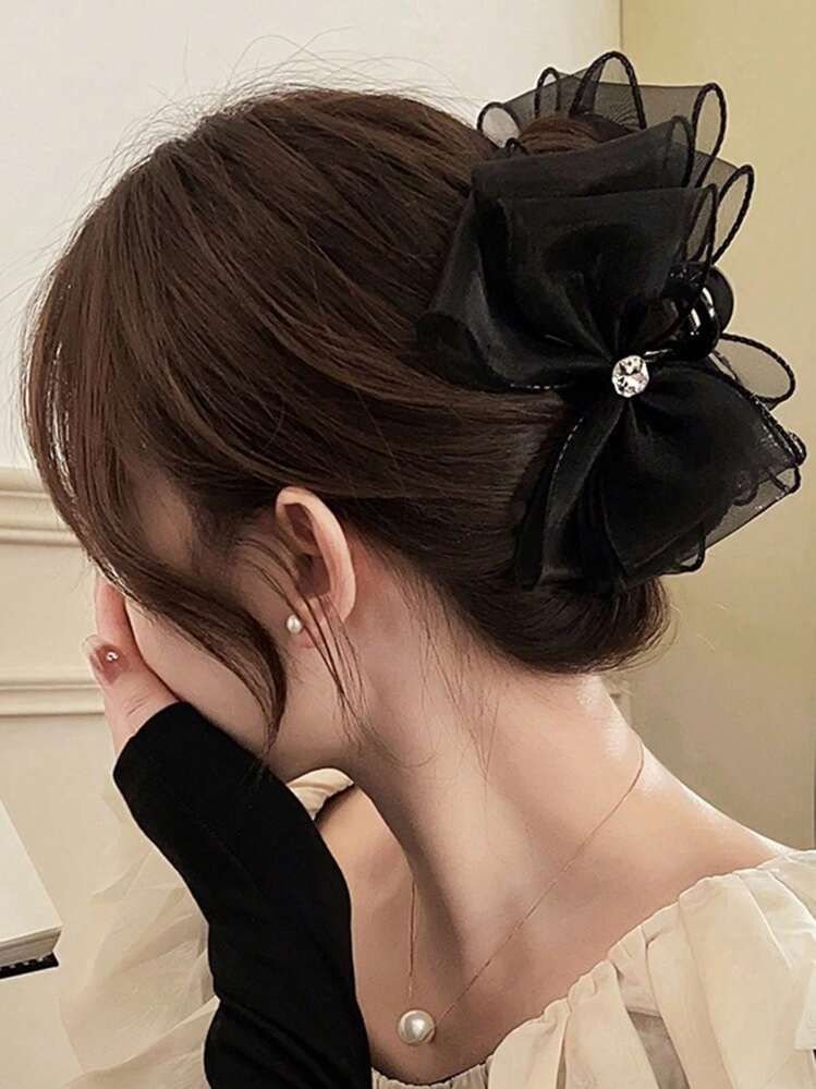 Chic Black Bow Hair Clip - Image 2