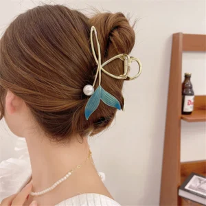 Blue Fish Tail Hair Claw Elegant Bun Hairstyle